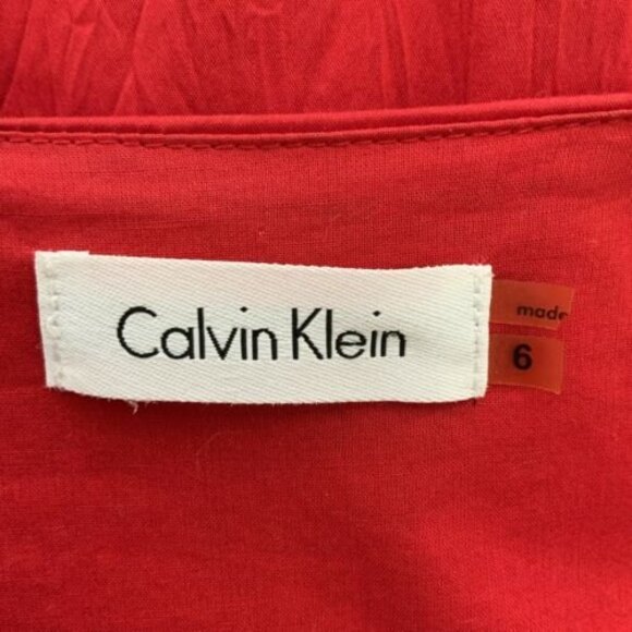 Calvin Klein Wrap Dress Red V-neck Ruffle Detail Cap Sleeve 6 - Picture 3 of 12